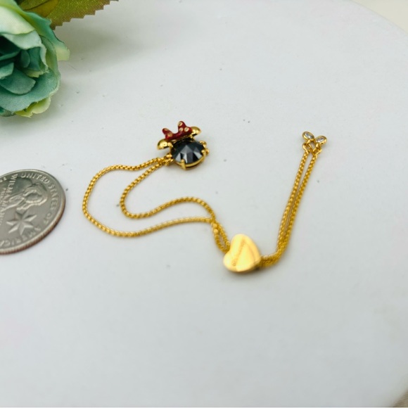 Kate Spade x Disney Minnie Mouse Gold Slider Lariat Bracelet Black Stone - Picture 3 of 6
